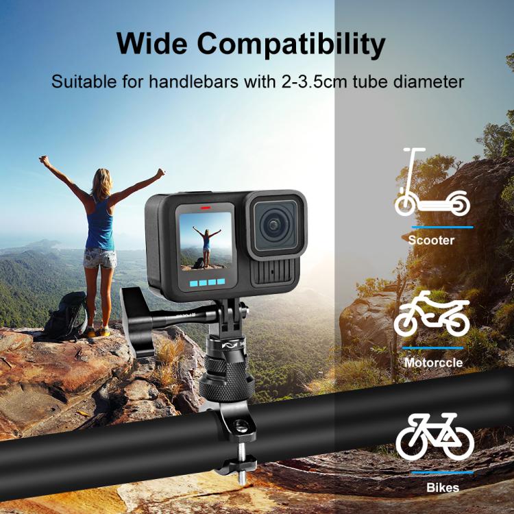 Adaptador de manillar de aluminio PULUZ con rotación de 360 grados para motocicleta con tornillo para GoPro, Insta360, y otr…