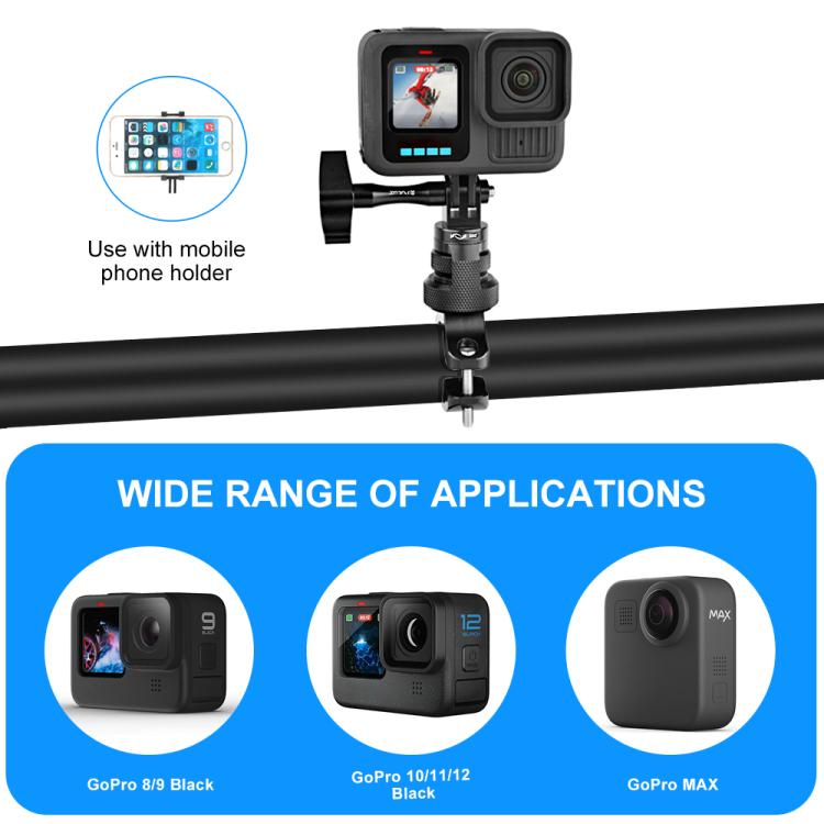 Adaptador de manillar de aluminio PULUZ con rotación de 360 grados para motocicleta con tornillo para GoPro, Insta360, y otr…