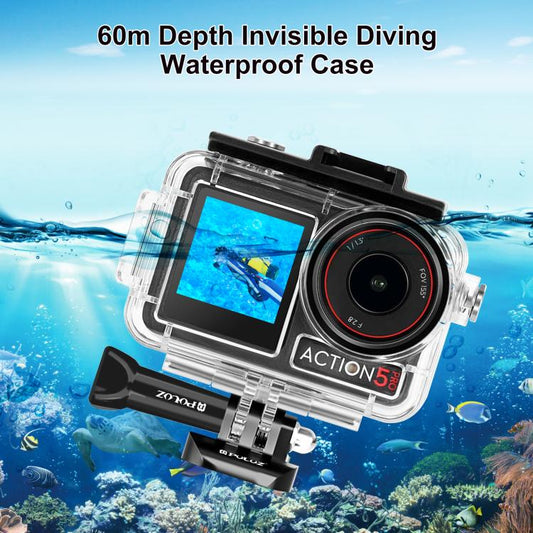 Carcasa PULUZ 40m impermeable subacuática funda de buceo con zapata fría y hebilla montaje básico y tornillo para DJI Osmo A…