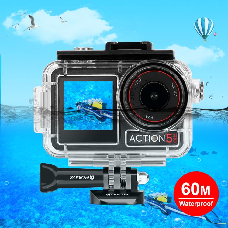 Carcasa PULUZ 40m impermeable subacuática funda de buceo con zapata fría y hebilla montaje básico y tornillo para DJI Osmo A…