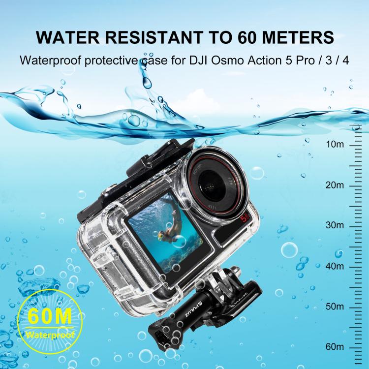 Carcasa PULUZ 40m impermeable subacuática funda de buceo con zapata fría y hebilla montaje básico y tornillo para DJI Osmo A…