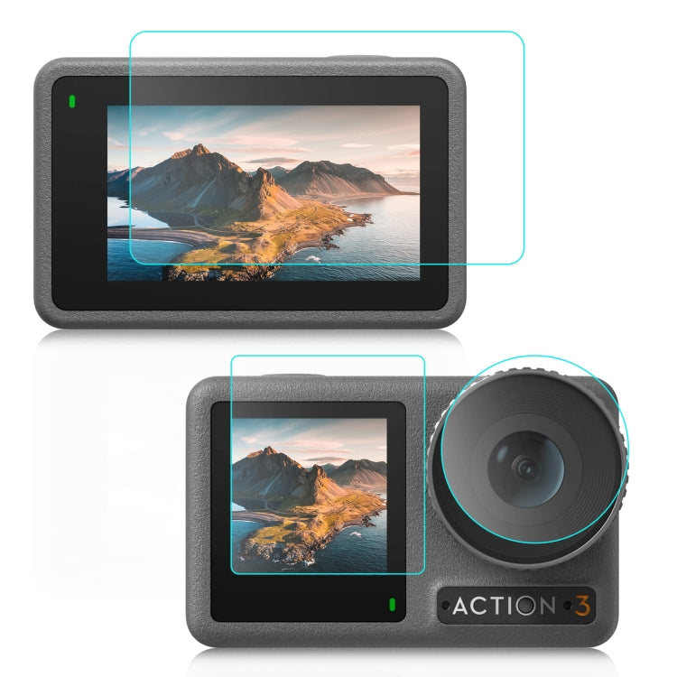 Lente PULUZ 3 en 1 Pantalla frontal y trasera Vidrio templado Película a prueba de explosiones para DJI Osmo Action 3