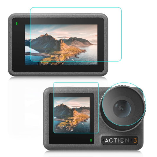 Lente PULUZ 3 en 1 Pantalla frontal y trasera Vidrio templado Película a prueba de explosiones para DJI Osmo Action 3