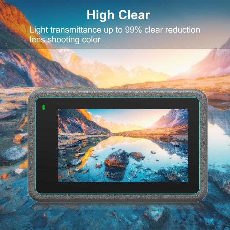 Lente PULUZ 3 en 1 Pantalla frontal y trasera Vidrio templado Película a prueba de explosiones para DJI Osmo Action 3 — imag…