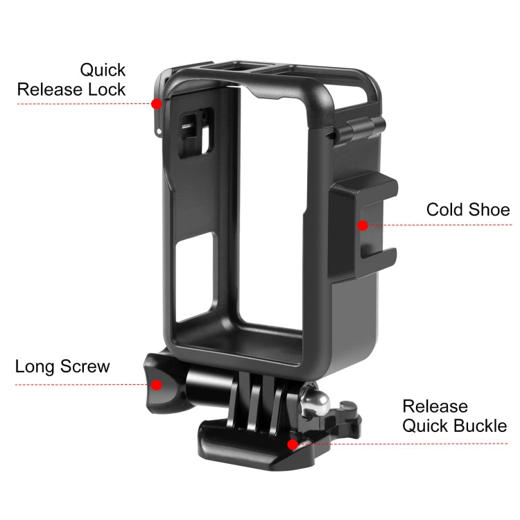 Jaula de marco 3 PULUZ protector de plástico vertical con zapatos fríos para DJI Osmo Action 4 (negro) — imagen 3