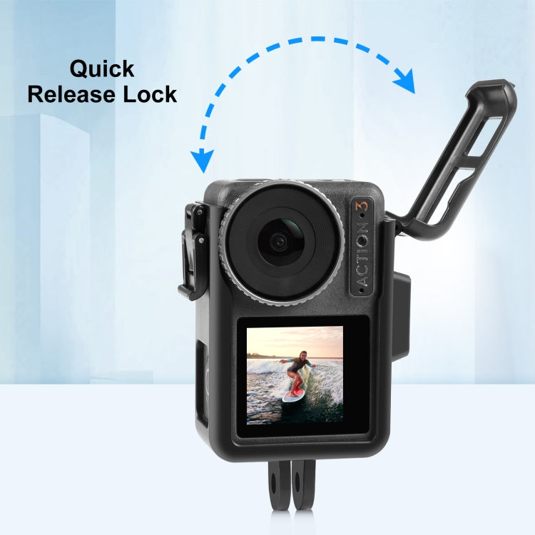 Jaula de marco 3 PULUZ protector de plástico vertical con zapatos fríos para DJI Osmo Action 4 (negro) — imagen 4
