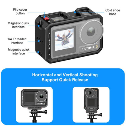 Marco adaptador de expansión de jaula de aleación de aluminio con cubierta de lente para DJI Osmo Action 5 (negro) — imagen 3