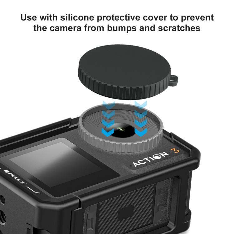 Marco adaptador de expansión de jaula de aleación de aluminio con cubierta de lente para DJI Osmo Action 5 (negro) — imagen 5