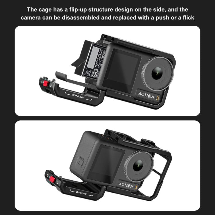 Marco adaptador de expansión de jaula de aleación de aluminio con cubierta de lente para DJI Osmo Action 5 (negro) — imagen 7