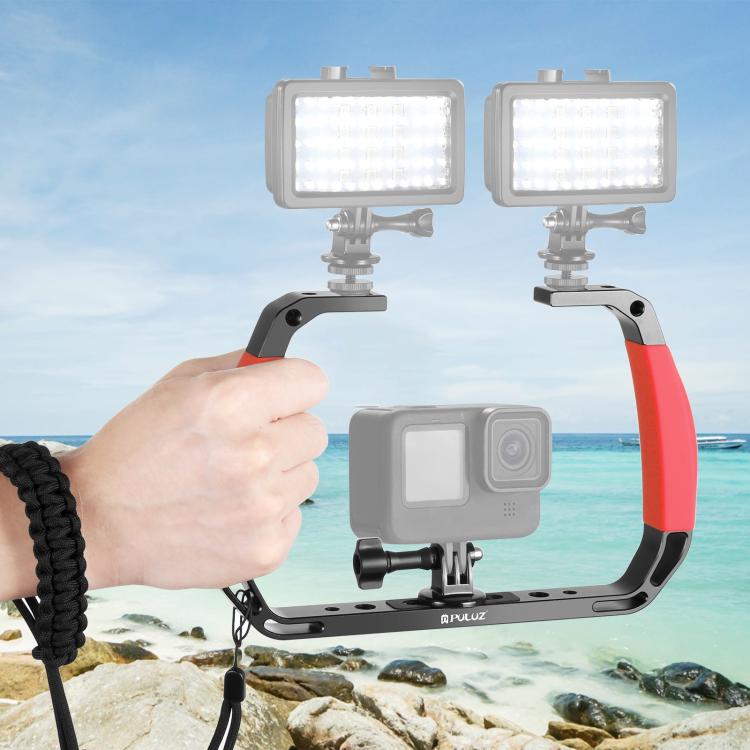 Soporte de buceo [US Almacén] PULUZ - submarino de aleación de aluminio con dos asas de silicona para GoPro,, Insta360 y otr…