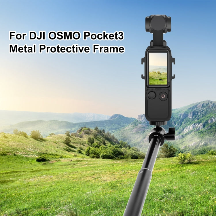 Soporte PULUZ adaptador de jaula de marco de protección de metal con zapatas frías dobles para DJI Osmo Pocket 3 (negro) — i…