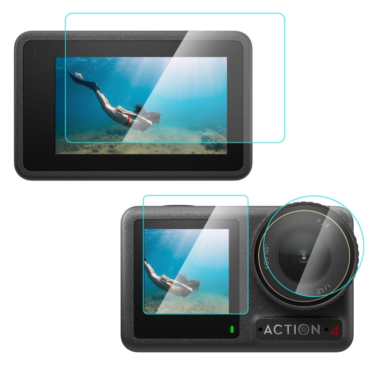 Lente PULUZ 3 en 1 Pantalla frontal y trasera Vidrio templado Película a prueba de explosiones para DJI Osmo Action 4 (trans…