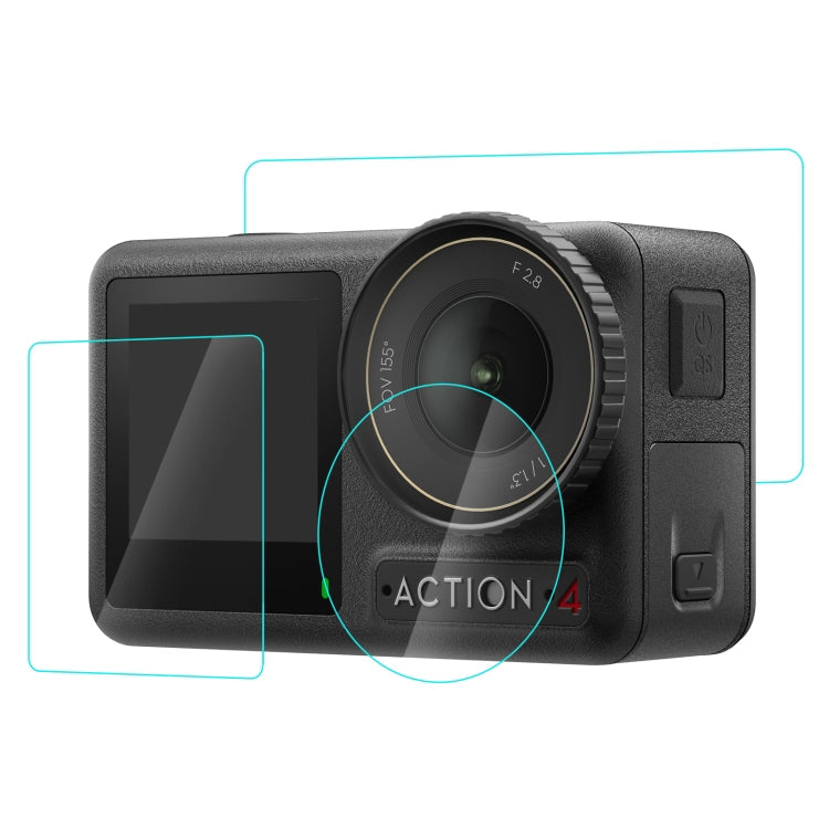 Lente PULUZ 3 en 1 Pantalla frontal y trasera Vidrio templado Película a prueba de explosiones para DJI Osmo Action 4 (trans…