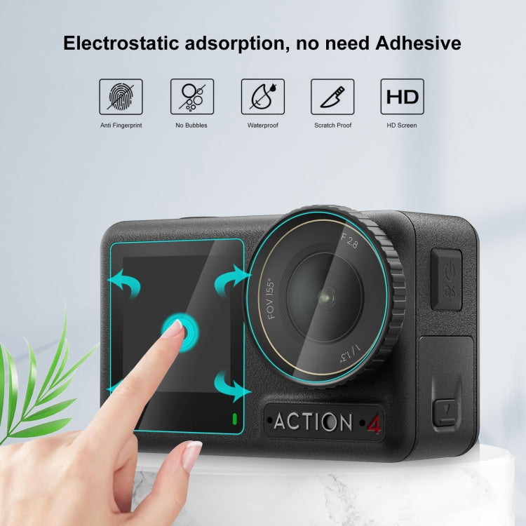 Lente PULUZ 3 en 1 Pantalla frontal y trasera Vidrio templado Película a prueba de explosiones para DJI Osmo Action 4 (trans…