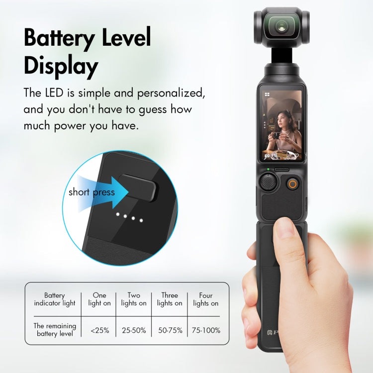 Empuñadura de batería PULUZ de alta capacidad de 2800 mAh para DJI Osmo Pocket 3 (negra) — imagen 6