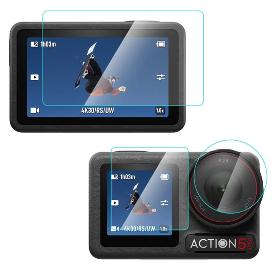 Lente Pro PULUZ 3 en 1 Pantalla frontal y trasera Vidrio templado Película a prueba de explosiones para DJI Osmo Action 5 (t…