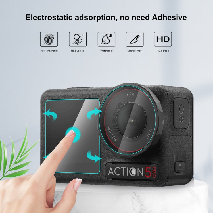 Lente Pro PULUZ 3 en 1 Pantalla frontal y trasera Vidrio templado Película a prueba de explosiones para DJI Osmo Action 5 (t…