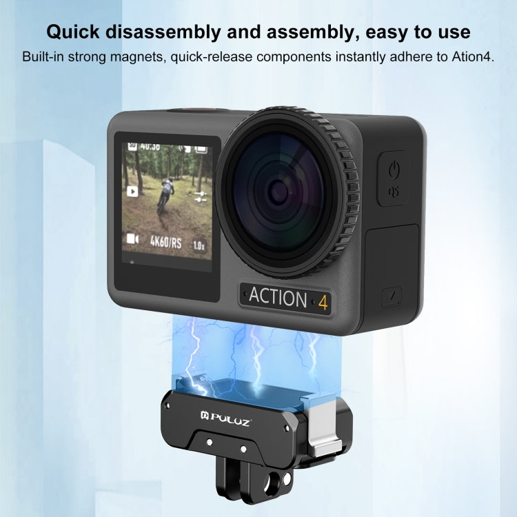 Base PULUZ metálica magnética de liberación rápida para DJI Osmo Action 4 (negro) — imagen 6