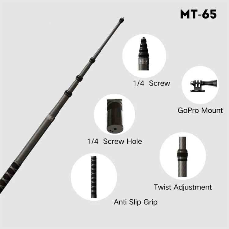 JMARY MT-65 - Palo selfie monopie de fibra de carbono de 3 m con extensión de 5 secciones para cámaras de acción para DJI Os…