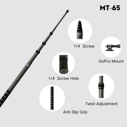 JMARY MT-65 - Palo selfie monopie de fibra de carbono de 3 m con extensión de 5 secciones para cámaras de acción para DJI Os…