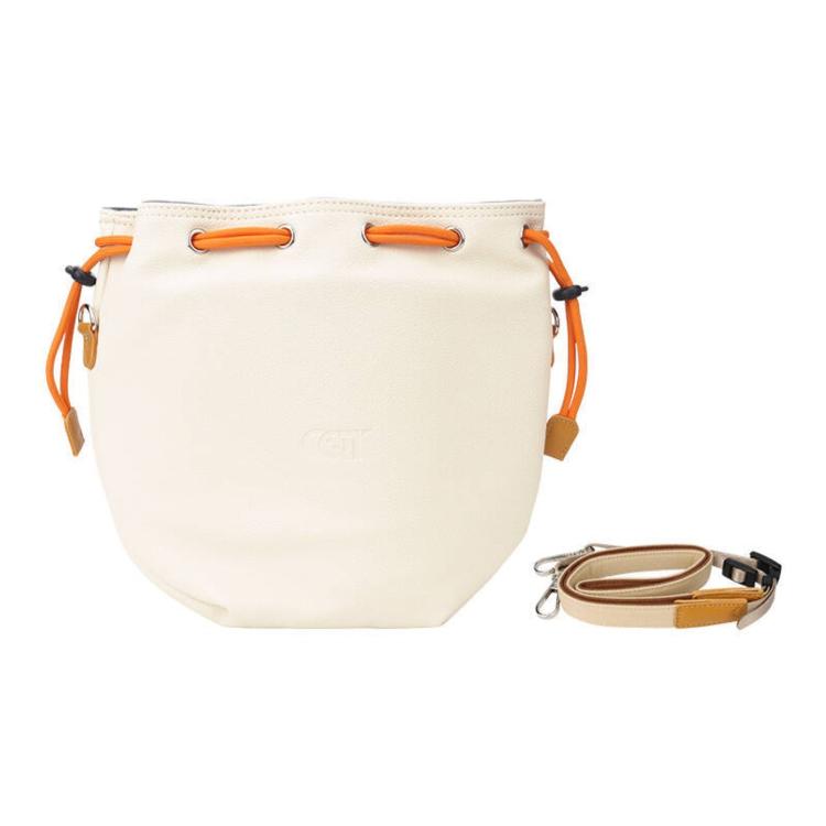 Bolsa de almacenamiento cruzada de cuero impermeable de gran capacidad con cordón ajustable para DJI Neo (beige y blanco)