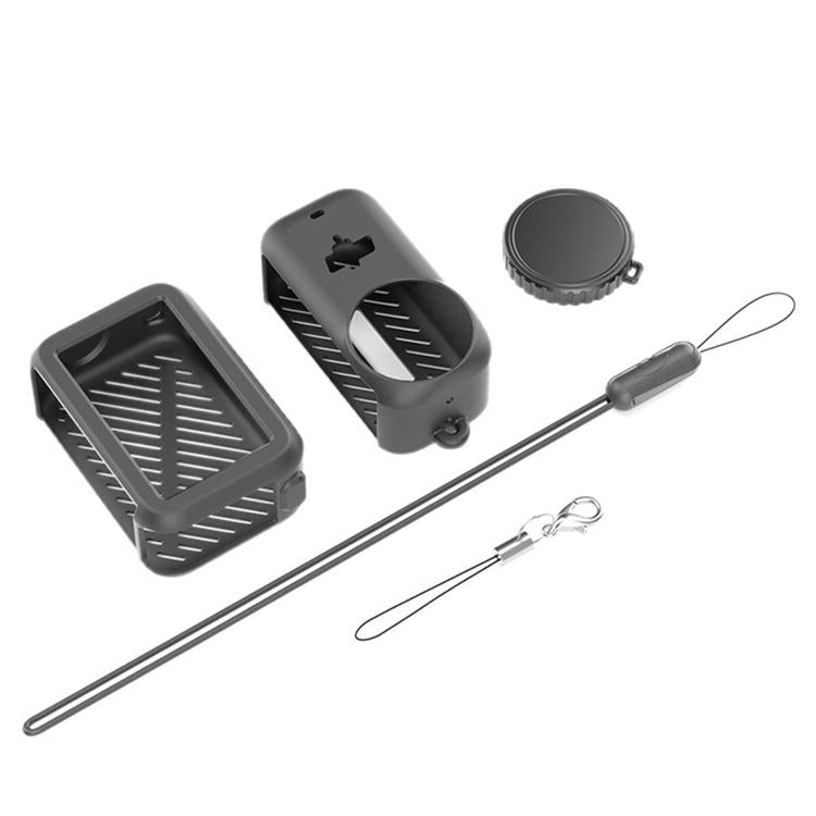 Funda protectora de silicona 3 en 1 a prueba de golpes con cordón, módulo de transmisión, lente y cuerpo (negro)