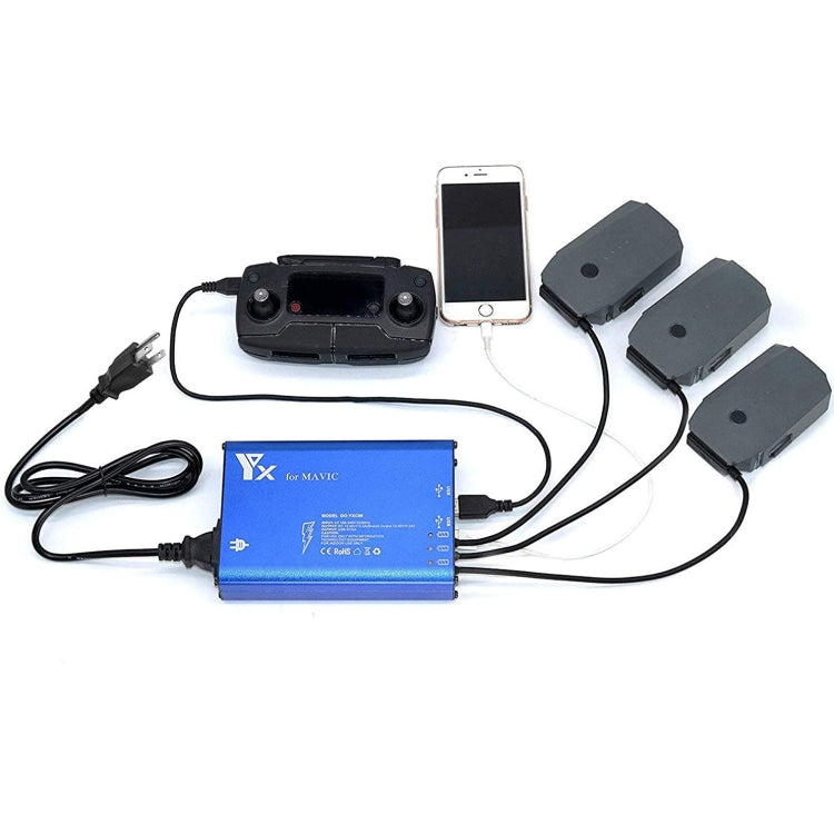 Hub Aleación de aluminio 5 en 1 Cargador de controlador de batería inteligente, Tipo de enchufe: Enchufe de EE. UU para DJI……