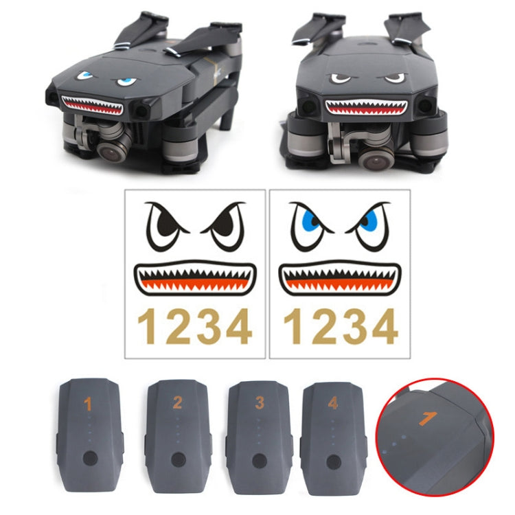 Sets 3 Pegatina de batería de carrocería de emoji de tiburón de drones (negro azul)
