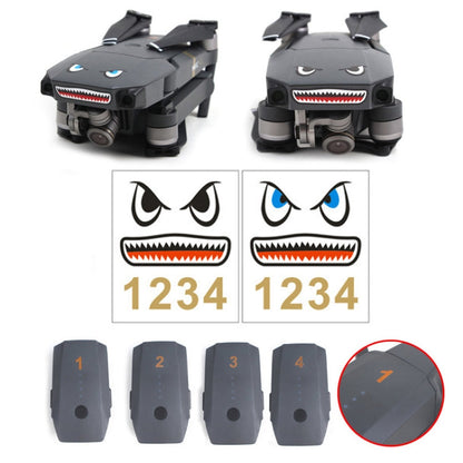 Sets 3 Pegatina de batería de carrocería de emoji de tiburón de drones (negro azul)