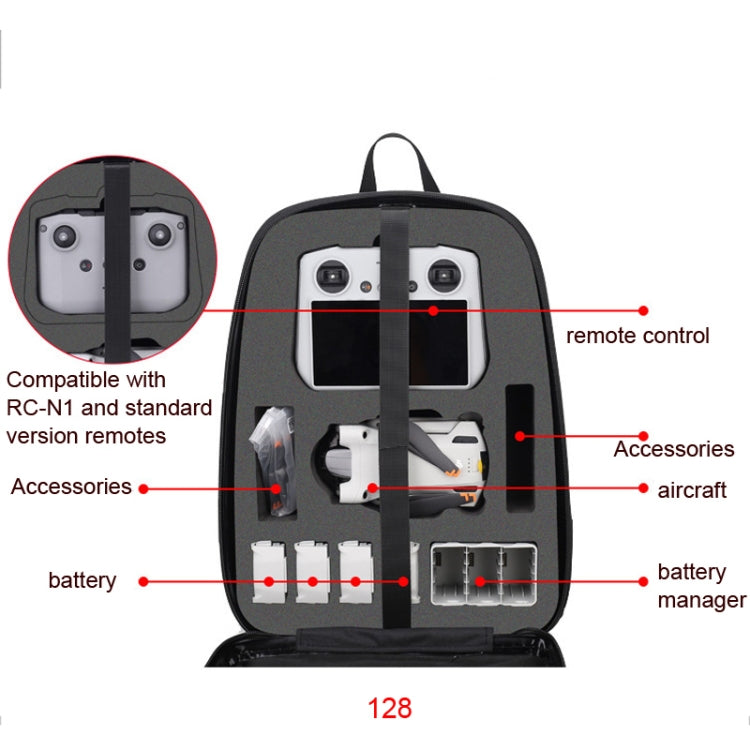 Mochila de carcasa dura por compresión impermeable, tamaño: 128 grande para DJI Mini 3 Pro (gris cepillado) — imagen 2