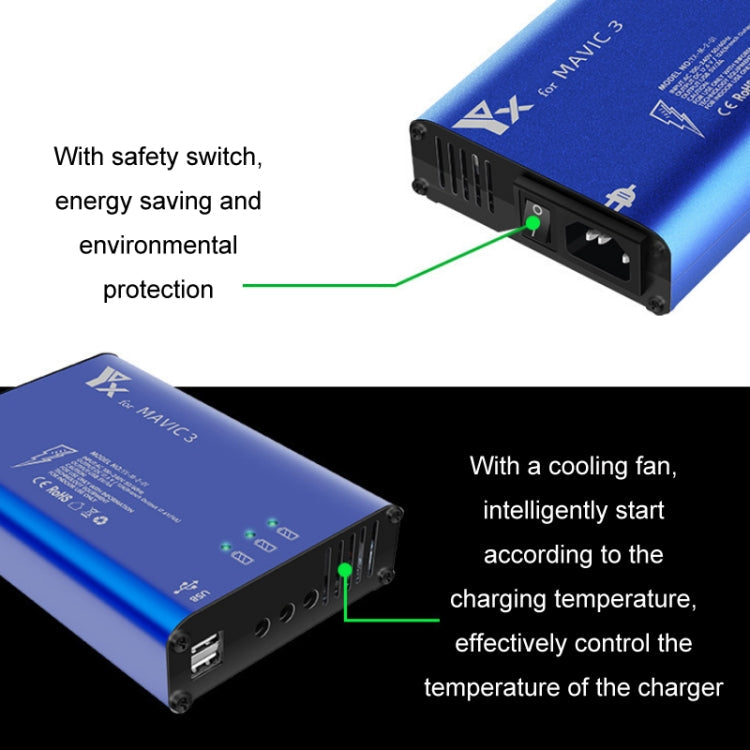 YX 1 a 5 cargador con interruptor para DJI Mavic 3 (enchufe de Reino Unido) — imagen 4