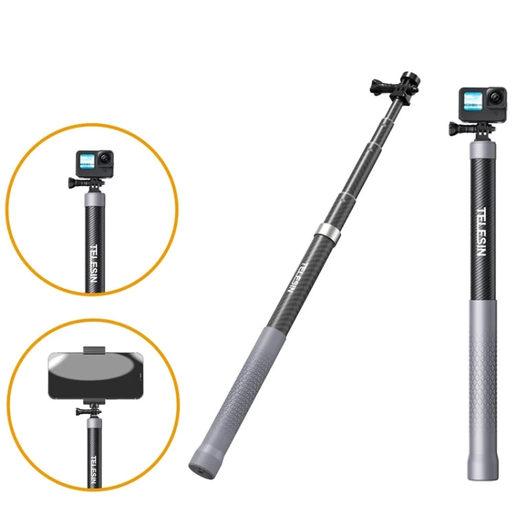 TELESIN 1.2m Fibra de carbono Monopod Selfie Stick con tornillo 1/4 para cámaras de acción