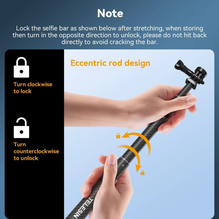 TELESIN 1.2m Fibra de carbono Monopod Selfie Stick con tornillo 1/4 para cámaras de acción — imagen 4