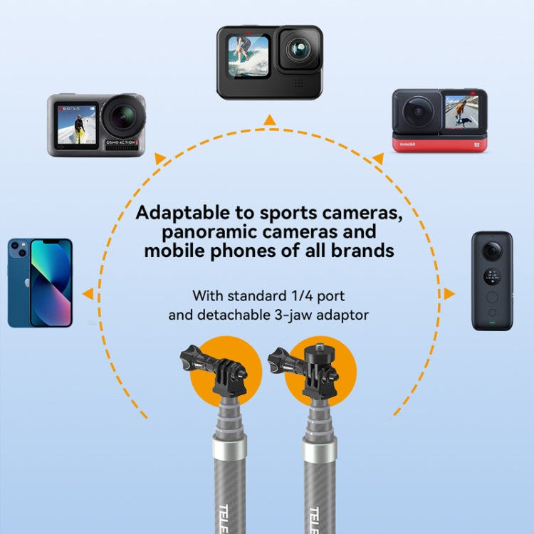 TELESIN 1.2m Fibra de carbono Monopod Selfie Stick con tornillo 1/4 para cámaras de acción — imagen 5