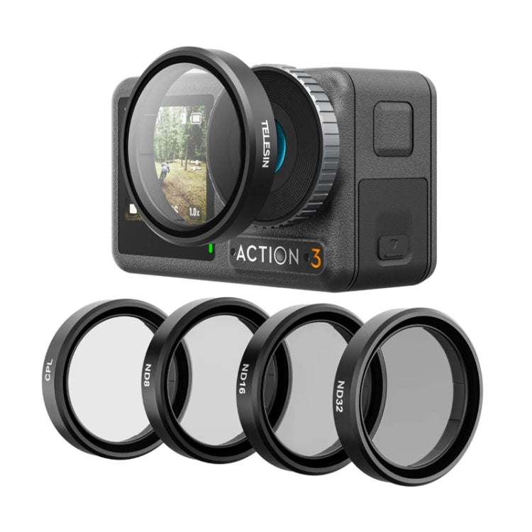 Filtro TELESIN ND CPL Set Lente de marco de aleación de aluminio para DJI Osmo Action 3 (CPL + ND8/16/32 Set)