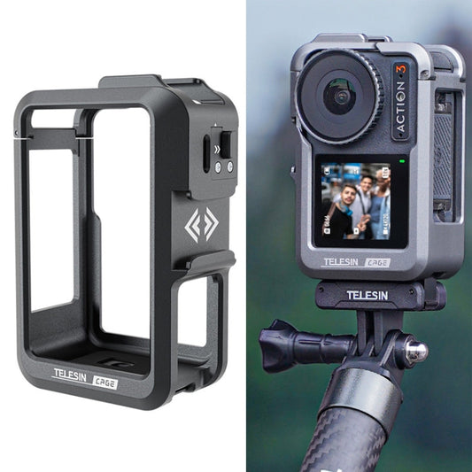 Marco de protección de jaula TELESIN OA-FMS-004 cámara de acción de conejo de metal para DJI Osmo Action 3 (gris)