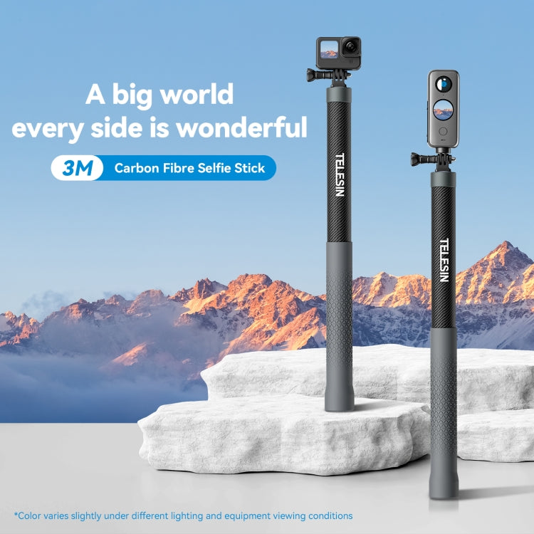 TELESIN 3M Fibra de carbono Selfie Stick Monopod con tornillo 1/4 para cámara de acción — imagen 2