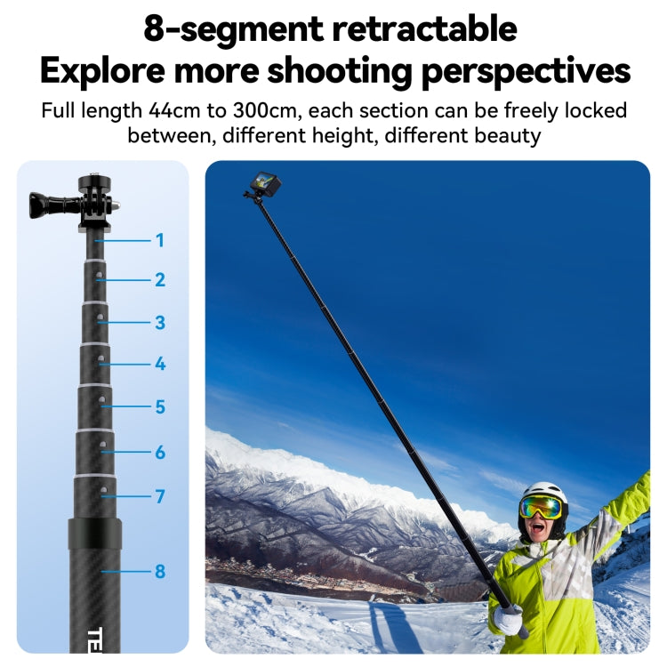 TELESIN 3M Fibra de carbono Selfie Stick Monopod con tornillo 1/4 para cámara de acción — imagen 3