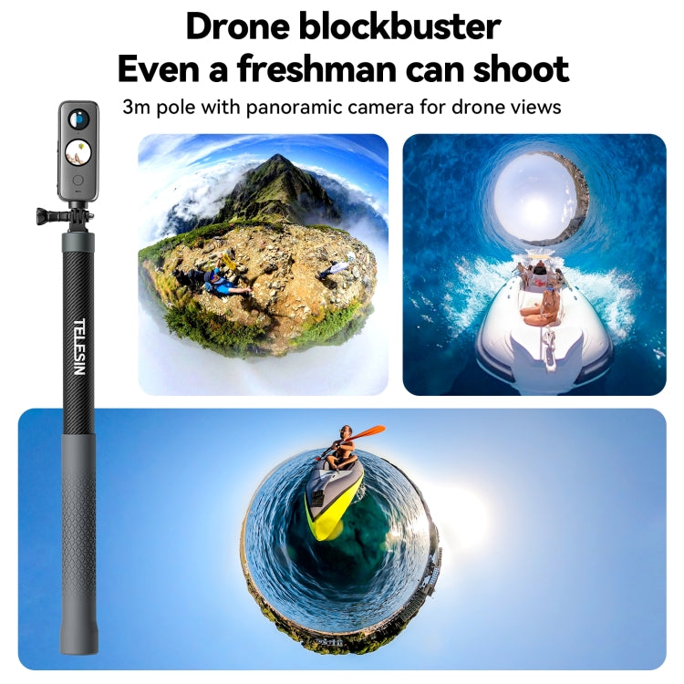 TELESIN 3M Fibra de carbono Selfie Stick Monopod con tornillo 1/4 para cámara de acción — imagen 4