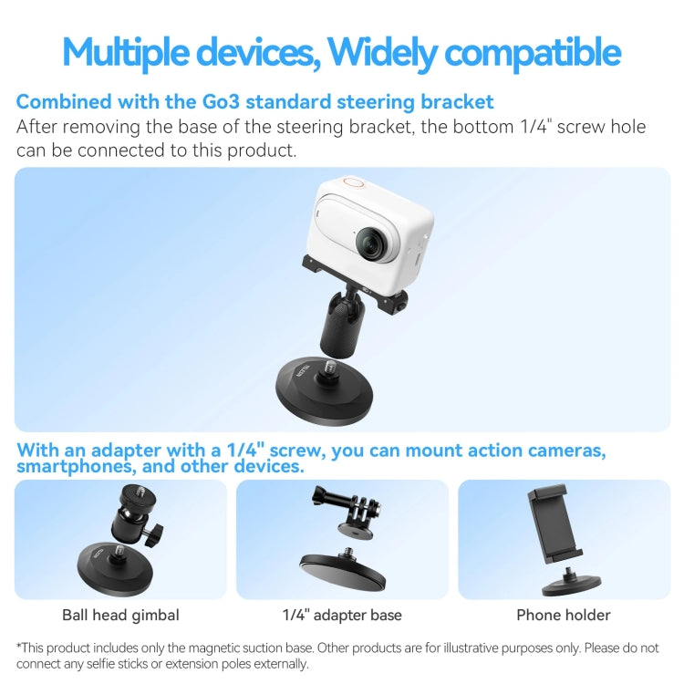 Base magnética TELESIN con interfaz de 1/4 pulgadas para cámara Pocket 3/Insta360 y teléfonos inteligentes sin Base de vento…