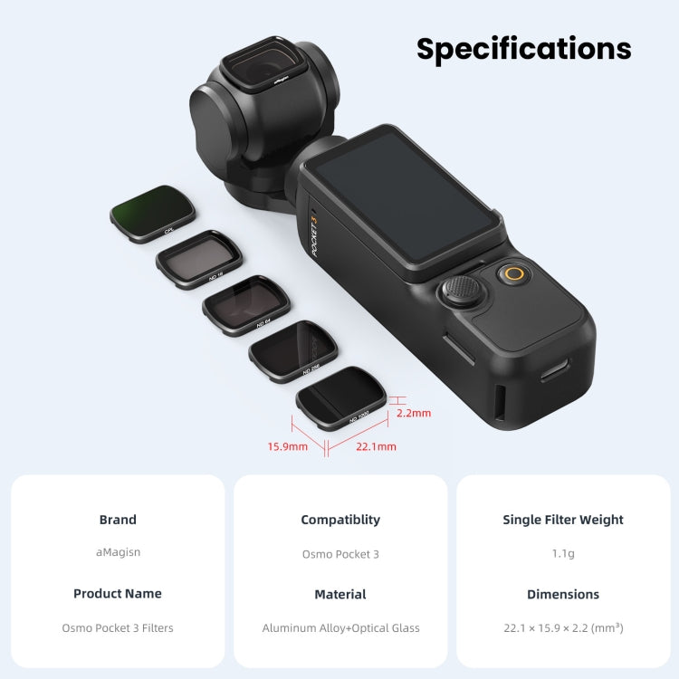 Filtros aMagisn HD recubiertos de doble cara Gafas protectoras para cámaras deportivas, Estilo: ND16 + ND64 + ND256 + CPL pa…