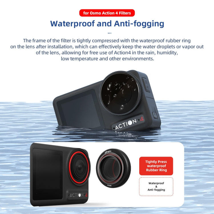 Filtro AMagisn impermeable Accesorios para cámaras deportivas, Estilo: ND8 + ND16 + ND32 + CPL para DJI Osmo Action 4 — imag…