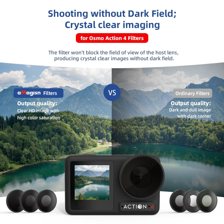 Filtro AMagisn impermeable Accesorios para cámaras deportivas, Estilo: ND8 + ND16 + ND32 + ND64 para DJI Osmo Action 4 — ima…