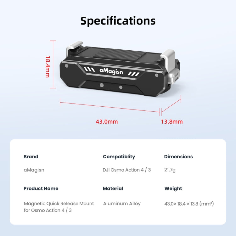 3 aMagisn Magnético Fast Disassembly Motion Camera Accessories para DJI Osmo Action 4 — imagen 4