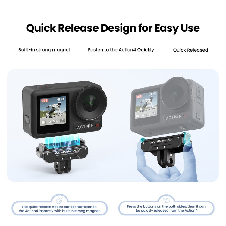 3 aMagisn Magnético Fast Disassembly Motion Camera Accessories para DJI Osmo Action 4 — imagen 6