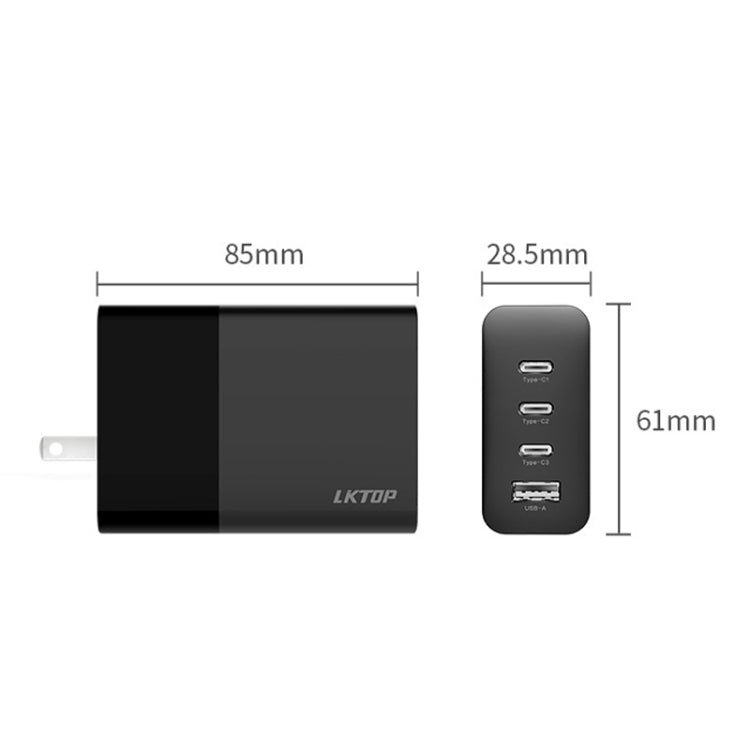 Adaptador de CA rápido del cargador del nitruro de galio de LKTOP 100W con 3 USB-C/Type-C+1 puerto de USB-A enchufe de los E…