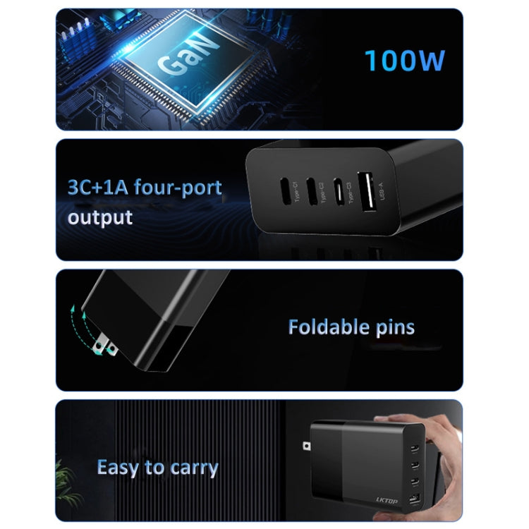 Adaptador de CA rápido del cargador del nitruro de galio de LKTOP 100W con 3 USB-C/Type-C+1 puerto de USB-A enchufe de los E…