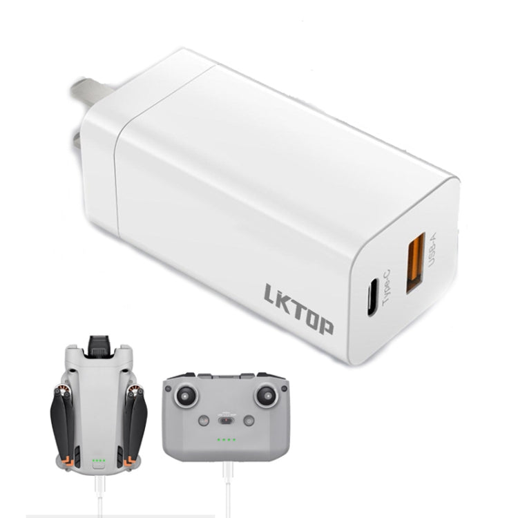 Mavic Serie LKTOP 65W GaN Cargador Adaptador de CA con puerto USB-C y USB-A Enchufe de EE. UU para DJI Mavic