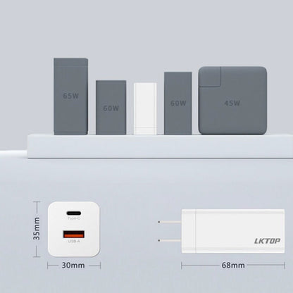 Mavic Serie LKTOP 65W GaN Cargador Adaptador de CA con puerto USB-C y USB-A Enchufe de EE. UU para DJI Mavic — imagen 3