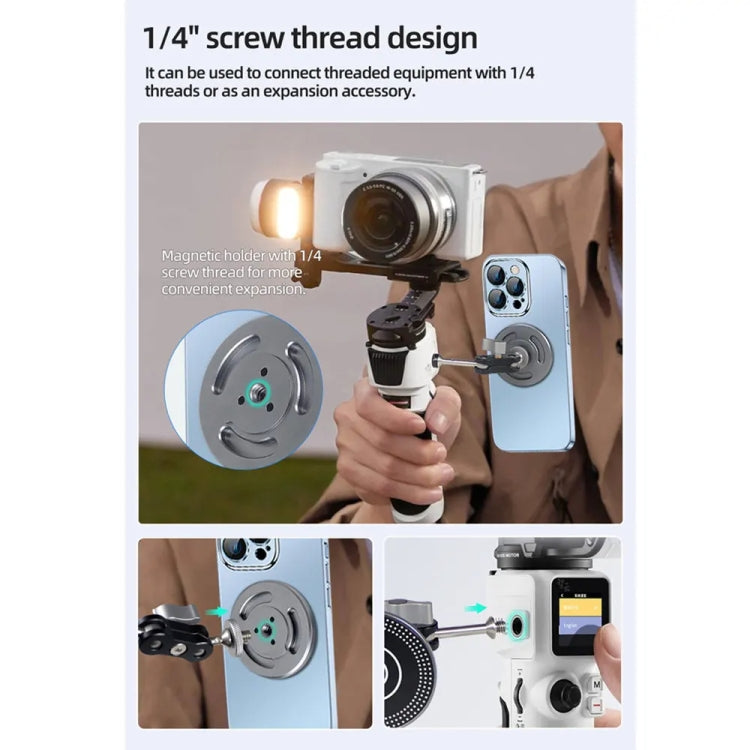 Soporte magnético para teléfono con orificio de 1/4 de pulgada para brazo mágico de trípode (negro) — imagen 6